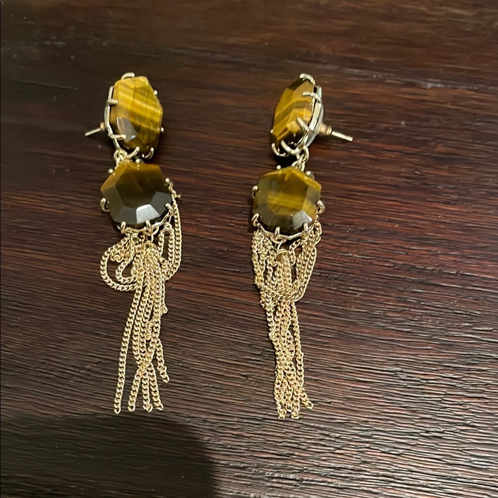 Elegant Gold and Brown Dangle Earrings